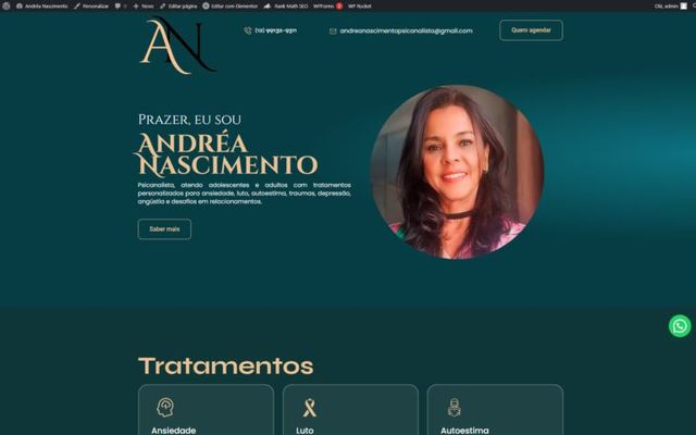 Captura da página inicial de Andréa Nascimento