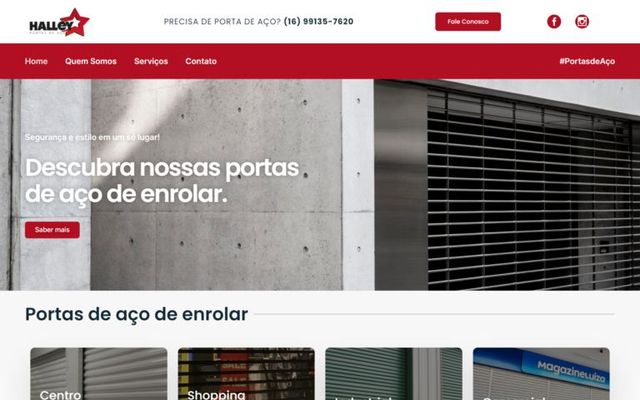 Captura da página inicial de Halley Portas de Aço