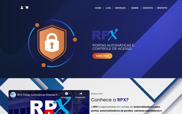 Captura da página inicial de RPX Portas Automáticas