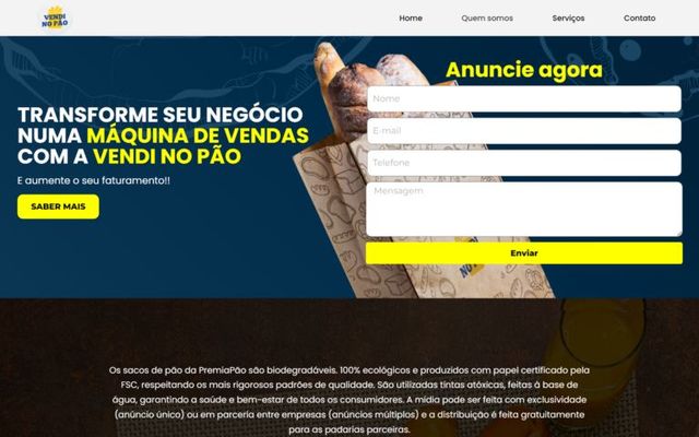 Captura da página inicial de Vendi no Pão