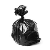 Full black garbage bag on white background